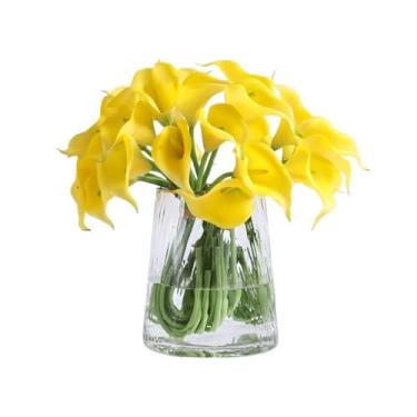 Imagem de Flores falsas laváveis lírio de calla flores artificiais pequeno buquê para mesa de jantar, mesa de café, decoração de vaidade (amarelo)