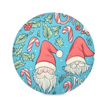Imagem de STAYTOP Jogo americano redondo de gnomo fofo de Natal 6 peças, tapetes de mesa antiderrapantes fáceis de limpar para decoração de mesa de festa de churrasco em casa