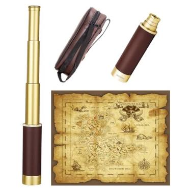 Imagem de Telescópio pirata retrô com zoom com mapa do tesouro 63 x 76 cm, telescópio portátil, dobrável, monóculo vintage, para crianças e equipamentos de sobrevivência
