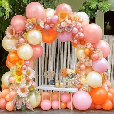 Imagem de Balões rosa laranja com enchimento duplo rosa claro kit arco balão nu látex grosso tamanhos diferentes 18/12/12.7 cm guirlanda de balões para outono chá de bebê casamento festa de aniversário