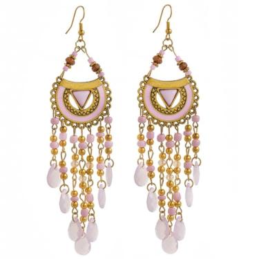 Imagem de fxmimior Brincos femininos com contas boêmias, étnico, esmaltado, lágrima, lustre para festa, formatura, casamento, Natal, Medium, Metal, Liga metálica.