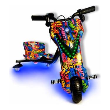 Imagem de Patinete Elétrico Triciclo Drift 150w Infantil Pré Adolescente Amarelo Autonomia até 5km Suporta 65kg Brinquedo Diversão Lazer Férias Com Led Bluetooth Para Ouvir Músicas