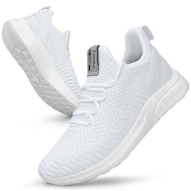 Imagem de Feethit Tênis de corrida feminino, leve, casual, para viagem, academia, trabalho, garçonete, enfermeira, Branco claro, 36