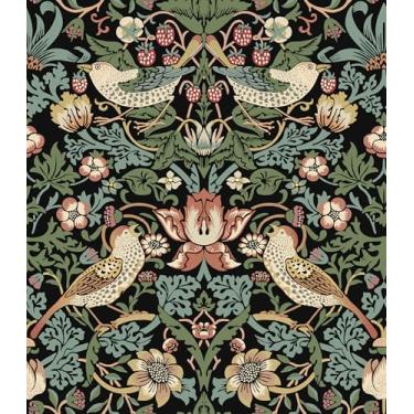 Imagem de YENHOME Papel de parede vintage William Morris retrô verde floral e pássaros papel de parede removível 43 cm x 38 cm autoadesivo folha de videira floral papel de parede para quarto, armários de