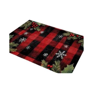 Imagem de Tapete De Boas-Vindas Natalino Com Guirlanda De Azevinho Vermelha E Ve