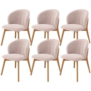 Imagem de Kit 06 Cadeiras De Jantar E Estar Living Estofada Mia L02 Bouclê Rosê - Lyam Decor