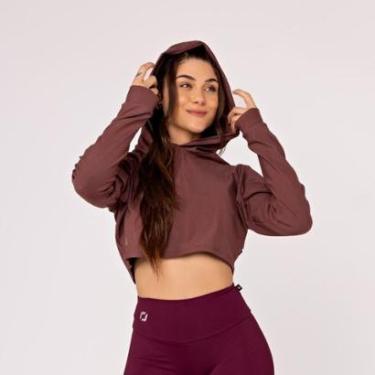 Imagem de Cropped Feminino Curto de Moletinho com Capuz e Manga Longa-Feminino