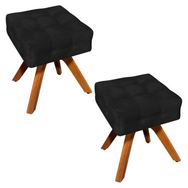 Imagem de Kit 02 Puffs Giratório Elisa Suede Base Madeira Mm30 Preto