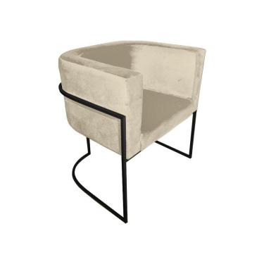 Imagem de Cadeira De Jantar Premium Base De Ferro Preta Veludo Bege