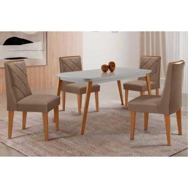 Imagem de Sala Jantar Mesa Havana Tampo c/ Vidro Curvo 120cm+4 Cadeiras Pietá Ma