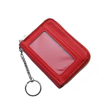 Imagem de Carteira feminina para cartão de crédito com bloqueio de RFID, com 11 compartimentos para cartões, porta-cartões de presente, carteira com zíper para mulheres e homens (vermelho)