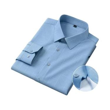 Imagem de Camisa Masculina De Manga Longa Xadrez E Listrada Macia, Sem Necessida