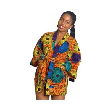 Imagem de Kimono plus Size Com Estampa Africana, Cardigã Dashiki, Vestido Geomét