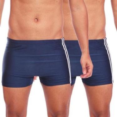 Imagem de Kit 2 Sungas Boxer Masculina Com Friso Moda Praia Verão Preto-Masculino