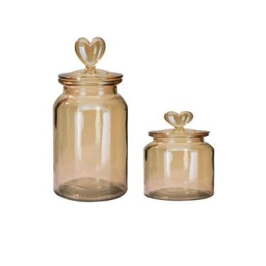 Imagem de Jogo Pote Hermético Vidro Âmbar Decor Afeto Coração 2 Unidades - Yangz