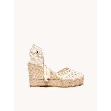 Imagem de Sandália Anabela Alta Romero Lona Bordada Cru - Alhamas, Cru, 37