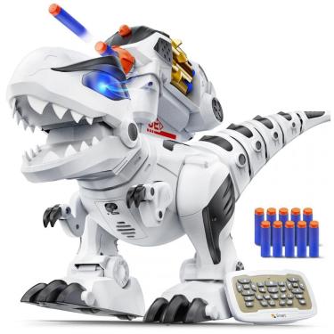 Imagem de Dinossauro robô STEM Ruko 8809 grande com controle remoto 2,4GHz, programação, dardos de espuma, sons e luzes em LED para crianças