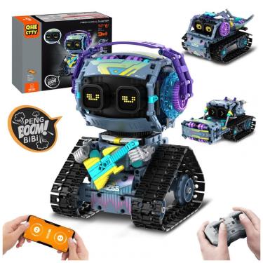 Imagem de Kit Robótico QHECTTY RC STEM 3 em 1 rock robot, caminhão e rolo compressor com controle APP e controle remoto