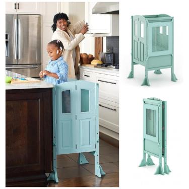 Imagem de Banqueta Torre de Aprendizagem Dobrável Martha Stewart Kitchen Helper Menta Madeira Bétula Altura Ajustável