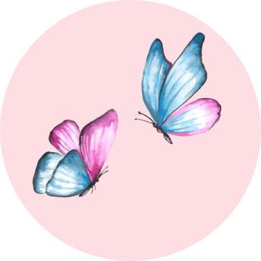 Imagem de Painel De Tecido Sublimado Redondo Borboletas Azul e Rosa C/Elástico -