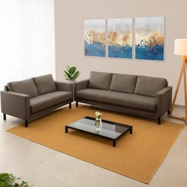Imagem de Conjunto de Sofá Antúrio 3 e 2 Lugares com Usb em Linho CabeCasa Madei