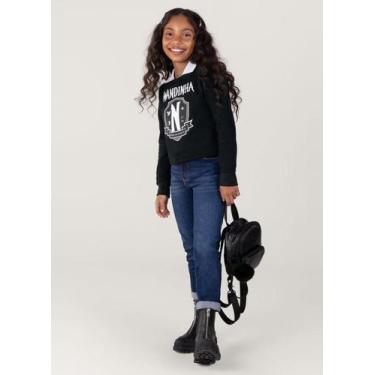 Imagem de Blusão Moletom Wandinha Infantil Menina Brandili Preto, 8, Preto
