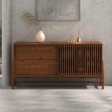 Imagem de Buffet Ripado Balcão Hall de Entrada 145 cm 2 Gavetas Madeira Castanho