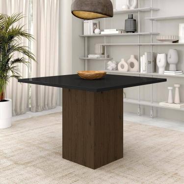 Imagem de Mesa De Jantar Rio Quadrada Tampo Com Vidro 1,10m Imbuia/preto - M.a
