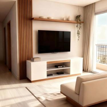 Imagem de Rack para Tv com Nichos 107cm Ideal para Sala de Estar Branco