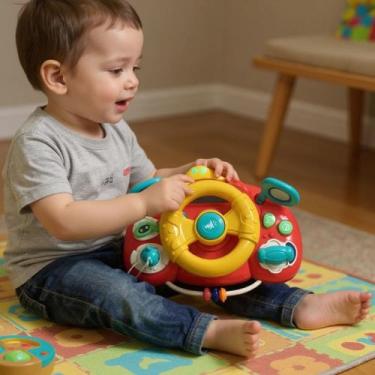 Imagem de Volante Brinquedo Infantil Som Luz Interativo Educativo Coordenação Mo