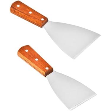 Imagem de Panela Para Grelhar, Chapa Antiaderente, 2 Peças De Espátula De Metal Para Frigideira De Ferro Fundido Espátula De Grelha De Aço Inoxidável Panqueca Turner Griddle Raspador Ferramentas Teppanyaki