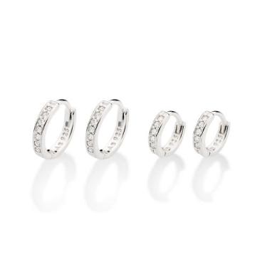 Imagem de Kit Brinco Argola Prata Maciça 925 Zircônia Rommanel 820171 Cor:Prata,