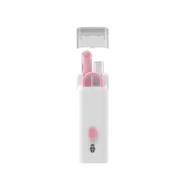 Imagem de Escova para Eletrônicos Limpeza Multifuncional 7 em 1 para Teclado Fone Ouvido e Celular com Cerdas Macias Rosa
