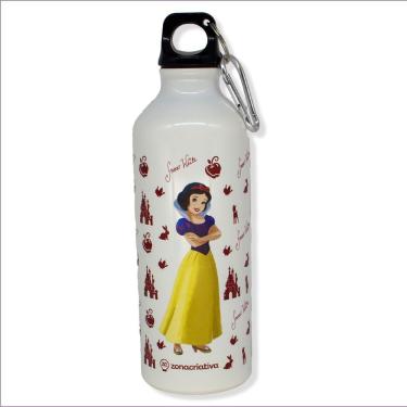 Imagem de Garrafa com Mosquetão Branca de Neve Disney para Bebidas 500ML em Alumínio Prática para...