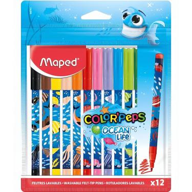 Imagem de Canetinhas Hidrocor Maped Color Peps Ocean Life com Ponta Média Resistente e Tinta Lavável 12 Unidades Multicolorido