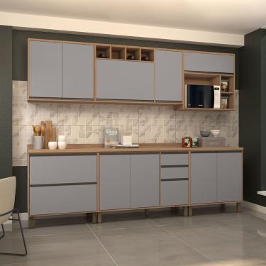 Imagem de Cozinha Completa 6 Pçs Nicho Micro-ondas E Tampo 280cm Isa L Vanilla-cinza Puro