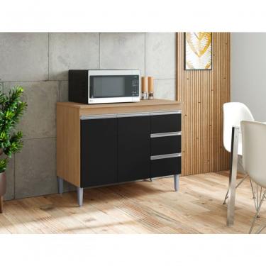 Imagem de Balcão Gabinete Para Pia 100cm Sem Tampo 2 Portas 3 Gavetas Andréia Cor Amendoa/preto