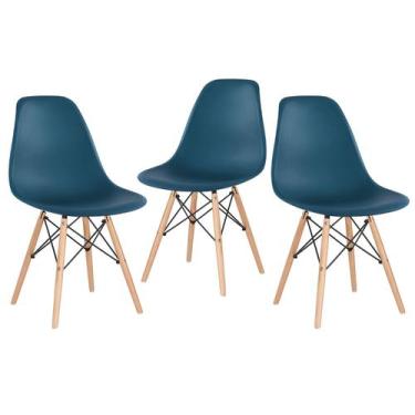 Imagem de Laraz, Kit 3 cadeiras Charles Eames Eiffel DSW com pés de madeira clar