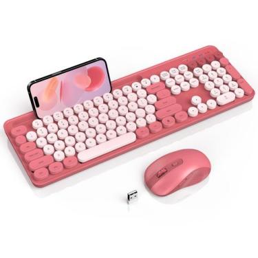 Imagem de Combinação de teclado e mouse sem fio SABLUTE Retro Round Pink