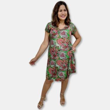Imagem de Vestido Indiano Curto Trapézio Toque de Seda Estampado - Sarat Moda In