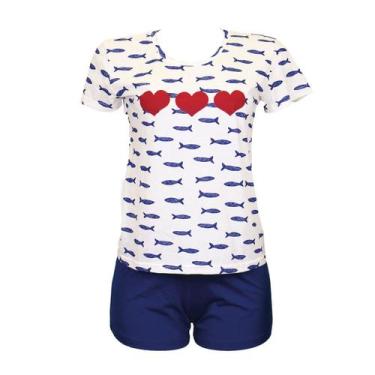 Imagem de Pijama Curto Shortdoll Feminino Peixinhos DeMillus 220116, Azul atalai