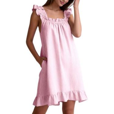 Imagem de Camisola Kissonic de algodão sem mangas listrada rosa