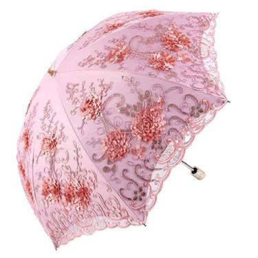 Imagem de Guarda-chuva Honeystore Vintage Lace UV com proteção solar rosa