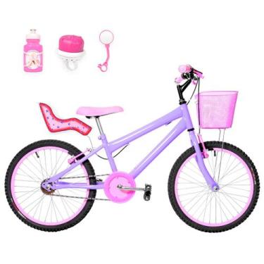 Imagem de Bicicleta Infantil Feminina Aro 20 Alumínio Colorido + Kit Passeio e C