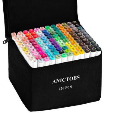 Imagem de Marcadores ANICTOBS 120 Cores Kit de Desenho com Tinta à Base de Álcoo