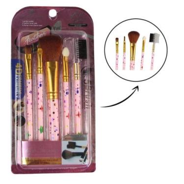 Imagem de Kit Conjunto Pincel Maquiagem Cabo Colorido 5 Peças - Meihongda