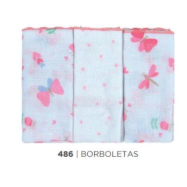 Imagem de BABETE BUBLIM PETIT BORBOLETAS ROSA - Kit com 3 Unidades - INCOMFRAL