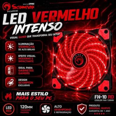 Imagem de Cooler Gabinete Marvo Scorpion, 120mm, Led Vermelho - Fn-10 Rd