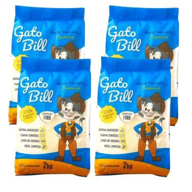 Imagem de Kit 4 Areias Higiênicas para Gatos Gato Mimado Gato Bill Premium Milho e Mandioca 8KG Fina