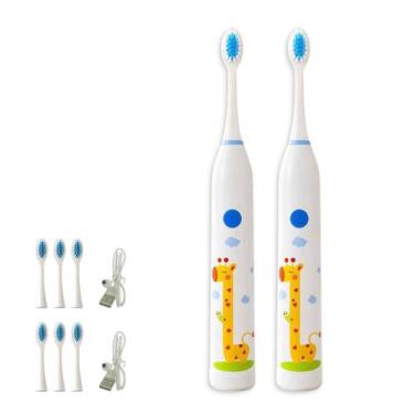 Imagem de Escova de Dente Kit 2 Uni Eletrica Recarregavel 6 Velocidades Limpeza 